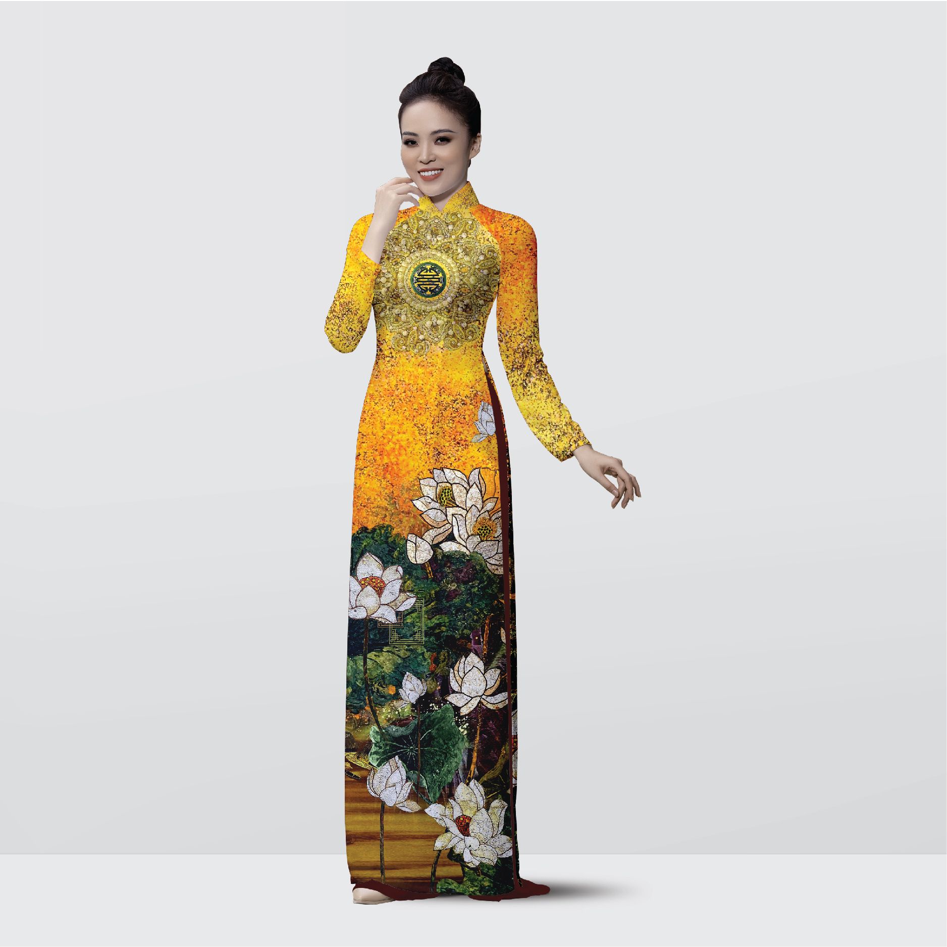 Vải Áo Dài Satin Premium Họa Tiết Hoa Sen Kháng Khuẩn Khổ 1m50 x Dài 2m3 ASBA720402DFCM