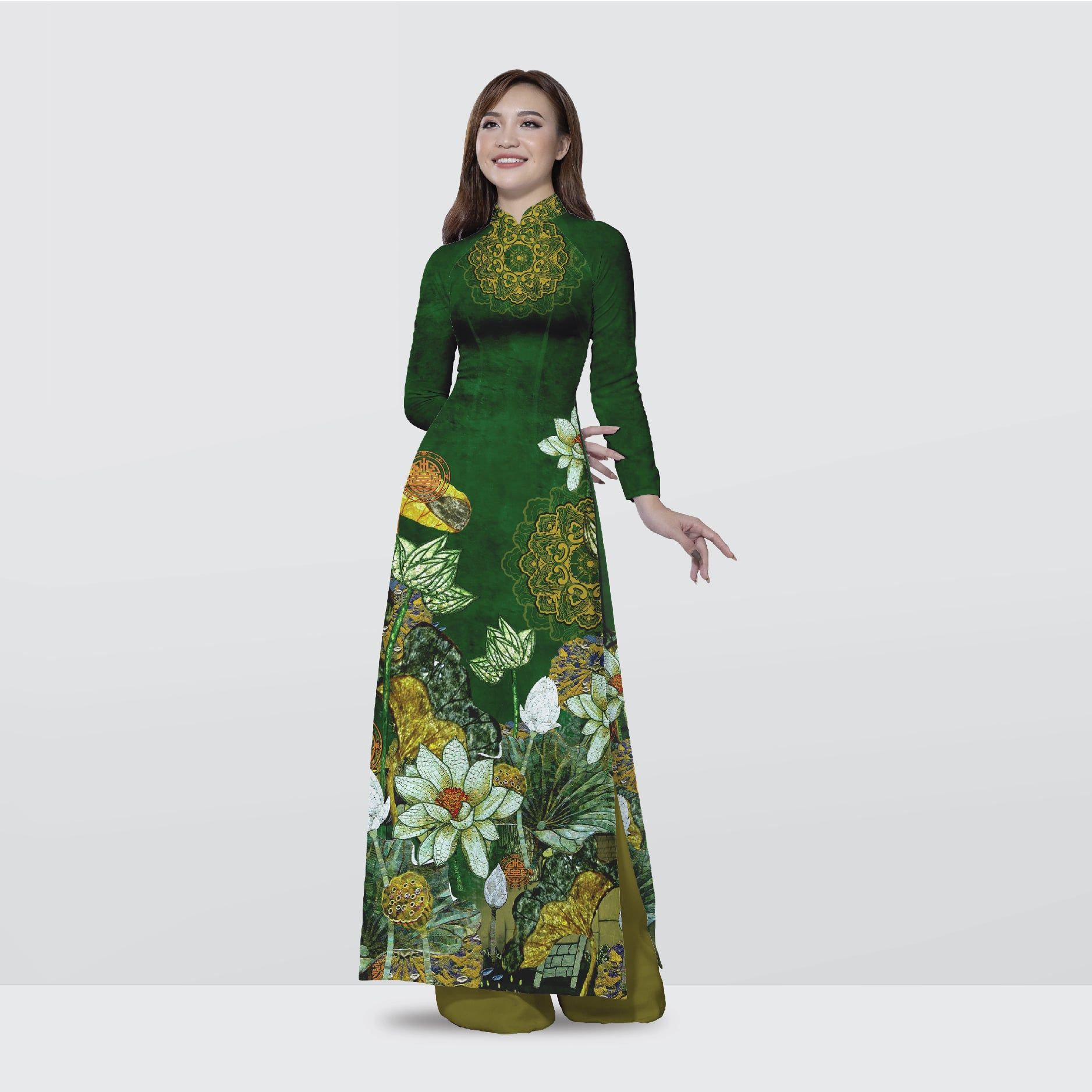 Vải Áo Dài Satin Premium Họa Tiết Hoa Sen Kháng Khuẩn ASBA720509DFCX