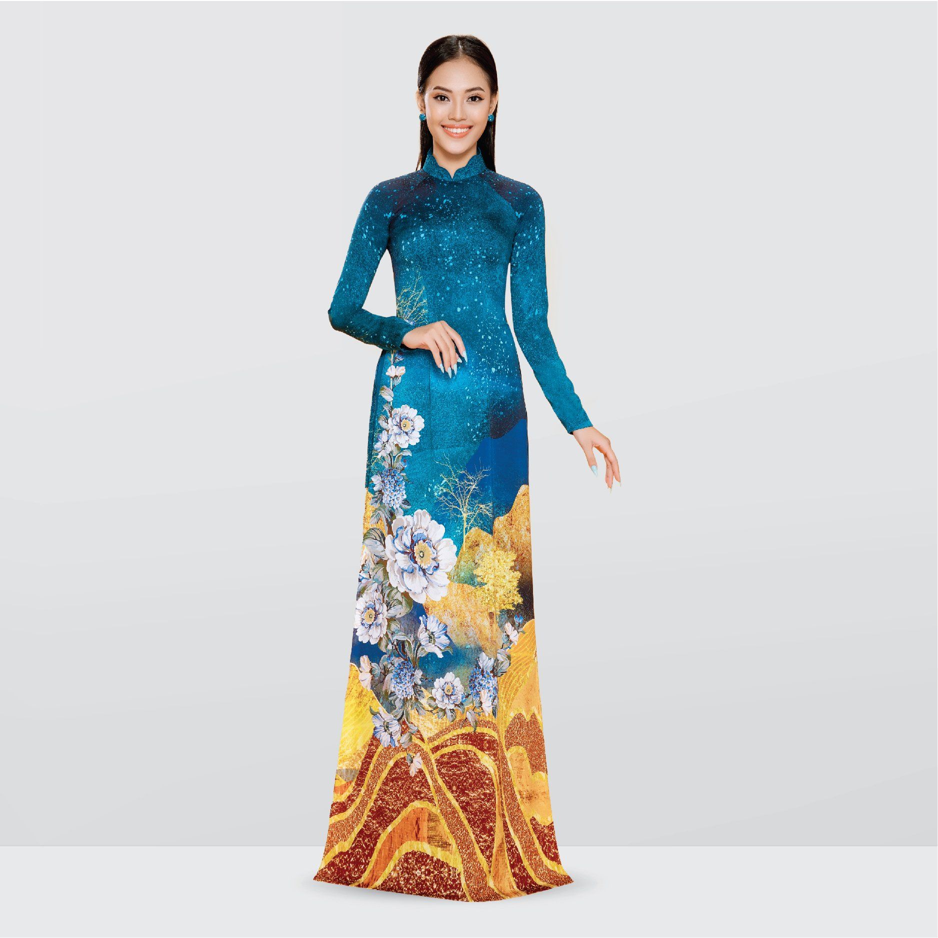 Vải Áo Dài Premium Họa Tiết Hoa Lá Kháng Khuẩn Khổ 1m50 x Dài 2m3 ASBA720053EL0