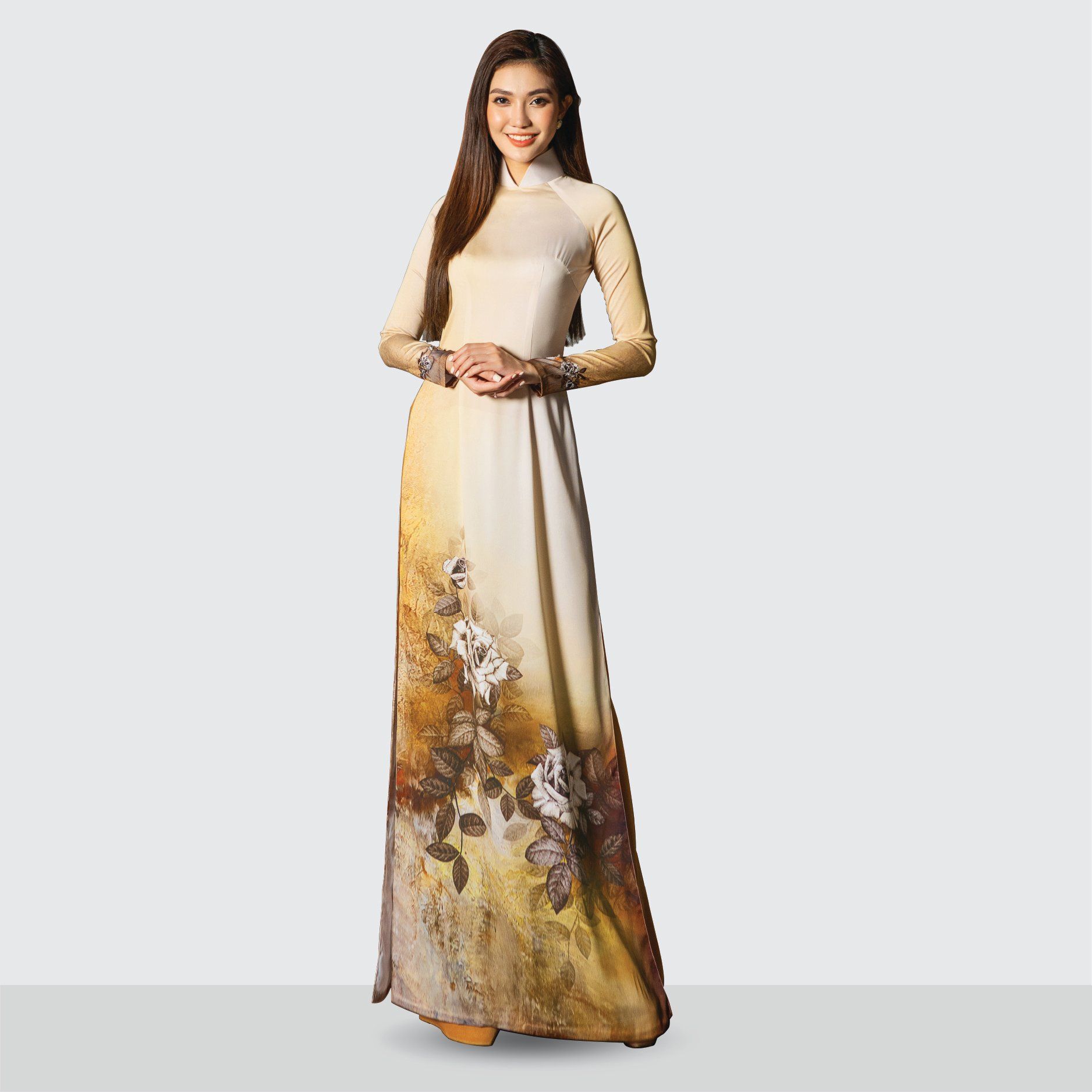 ASBA720222FNE Vải Áo Dài Premium Họa Tiết Hoa Lá Kháng Khuẩn Khổ 1m50 x Dài 2m3