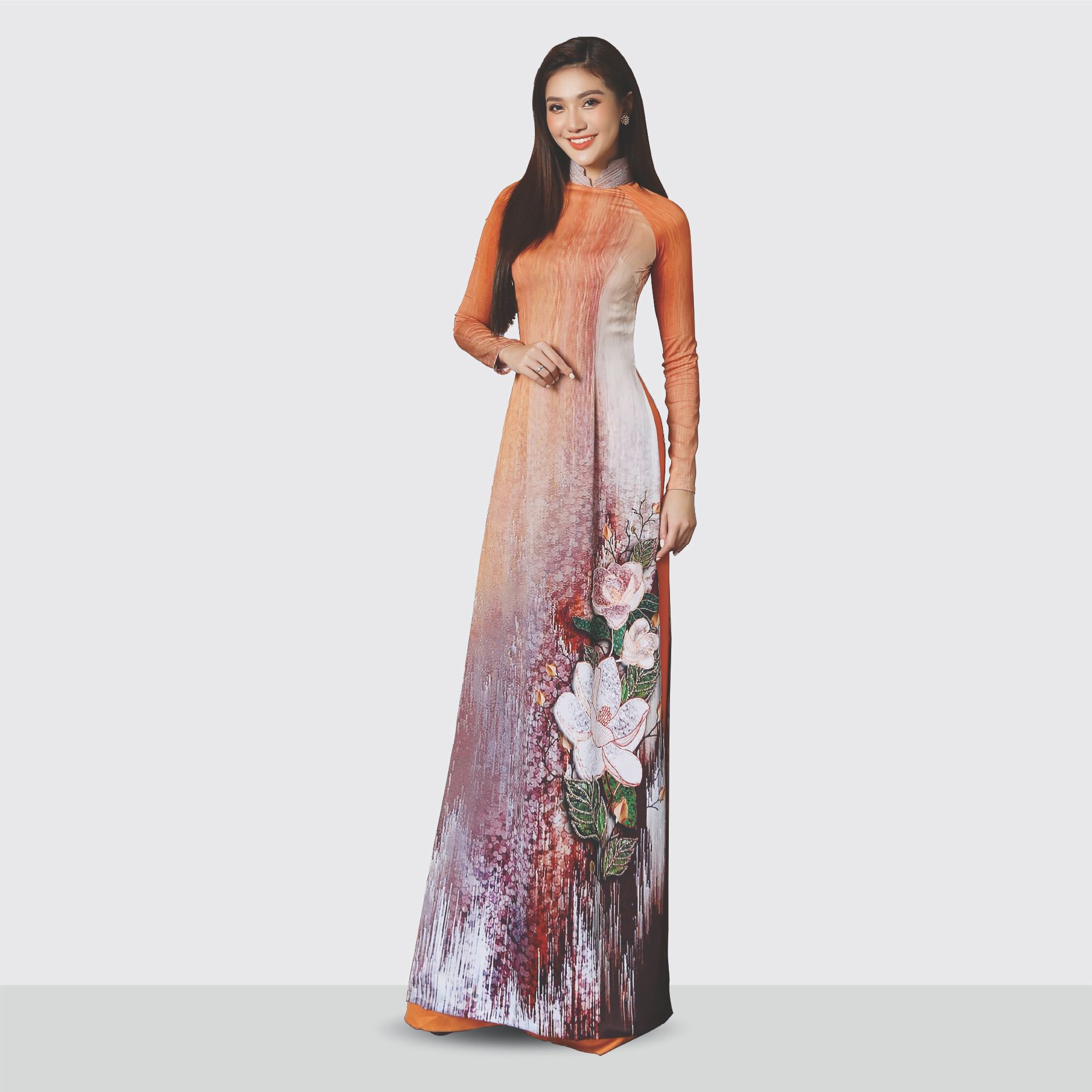 ASBA720308FNQ Vải Áo Dài Satin Kháng Khuẩn Họa Tiết Cam Đồng Khổ 1m50 x Dài 2m3