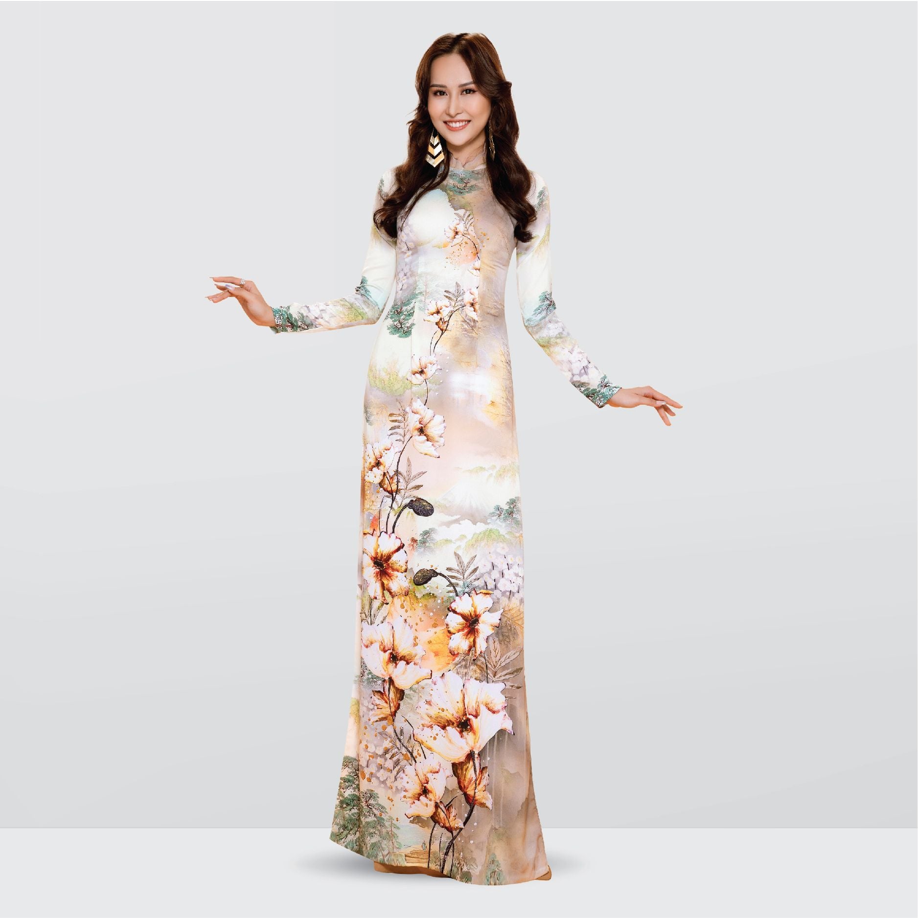 ASBA720515ES4 Vải Áo Dài Premium Họa Tiết Hoa Lá Kháng Khuẩn Khổ 1m50 x Dài 2m3