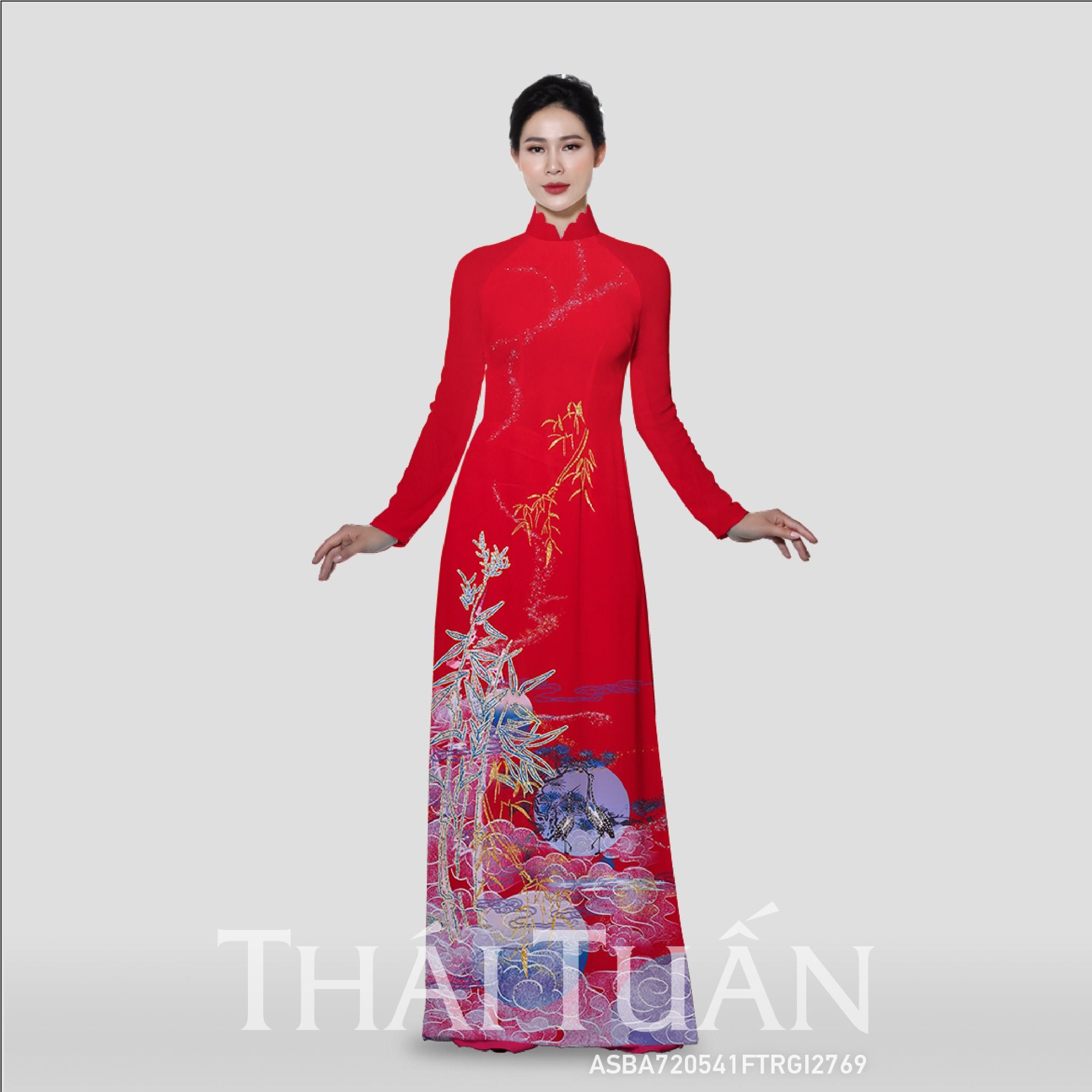 ASB6720M13FTR Vải Áo Dài Đính Đá Cao Cấp Màu Đỏ Khổ 1m50 x Dài 2m3