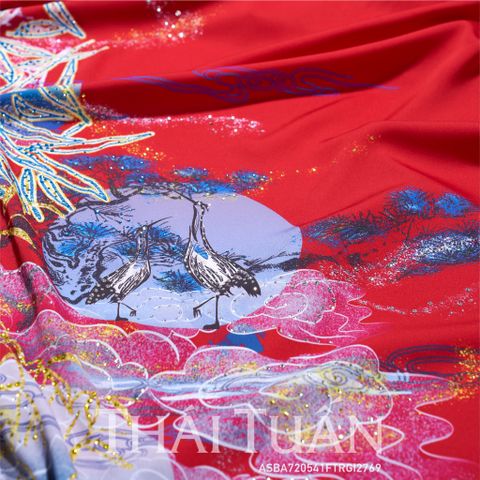 ASB6720M13FTR Vải Áo Dài Đính Đá Cao Cấp Màu Đỏ Khổ 1m50 x Dài 2m3