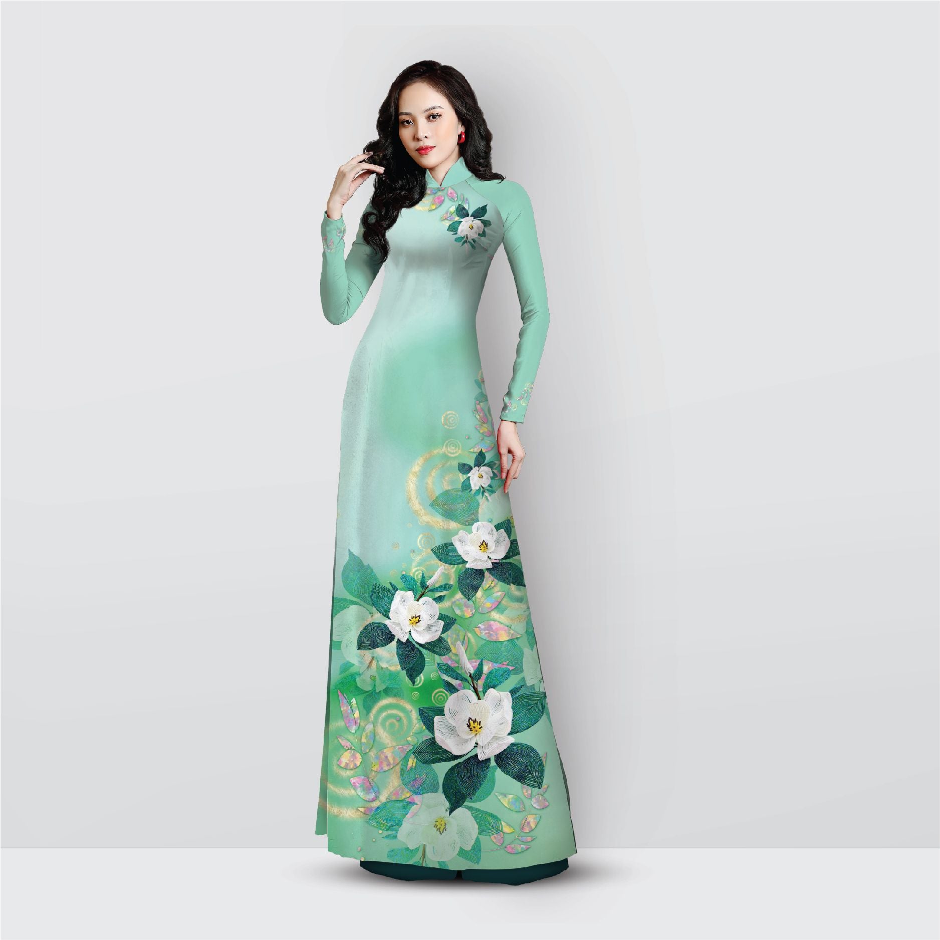 Vải Áo Dài In Họa Tiết Hoa Lá Khổ 1m50 x Dài 2m1 ASBR533304FQU