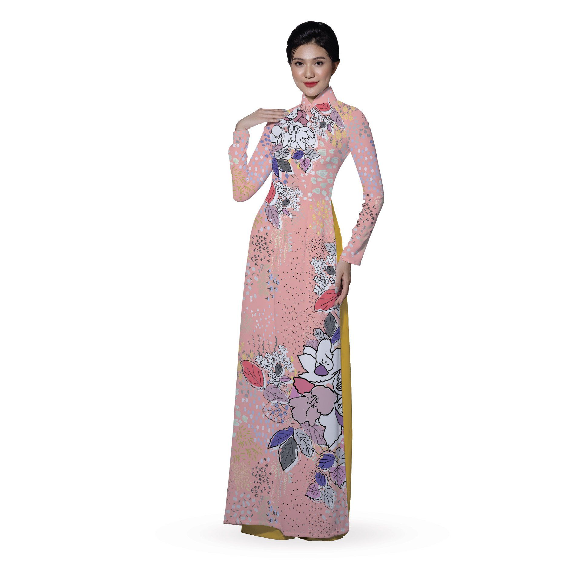 ASBR533207DQU Vải Áo Dài In Họa Tiết Kháng Khuẩn Co Giãn Khổ 1m50 x 2m1