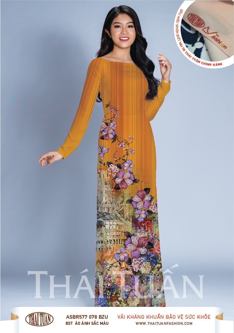 ASBR577-078-BZU | Vải Áo Dài Hoa Văn In