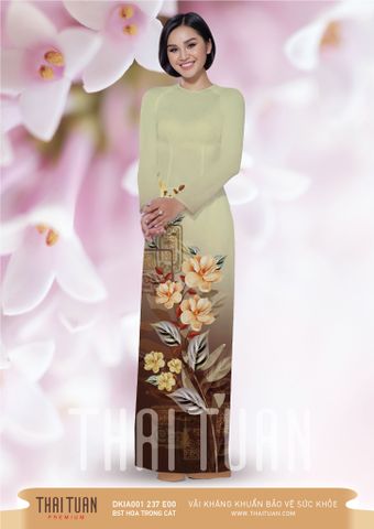 DKIA001237DE00 Vải Áo Dài Kim Tuyến Premium Họa Tiết Hoa Lá Kháng Khuẩn Khổ 1m50 x Dài 2m3
