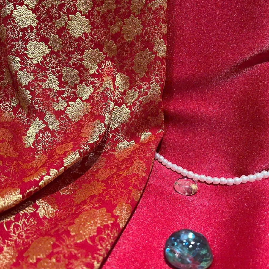 Vải Gấm Hoa Co Giãn Màu Đỏ Khổ Vải 1m15 x 2m5 ECSN002031