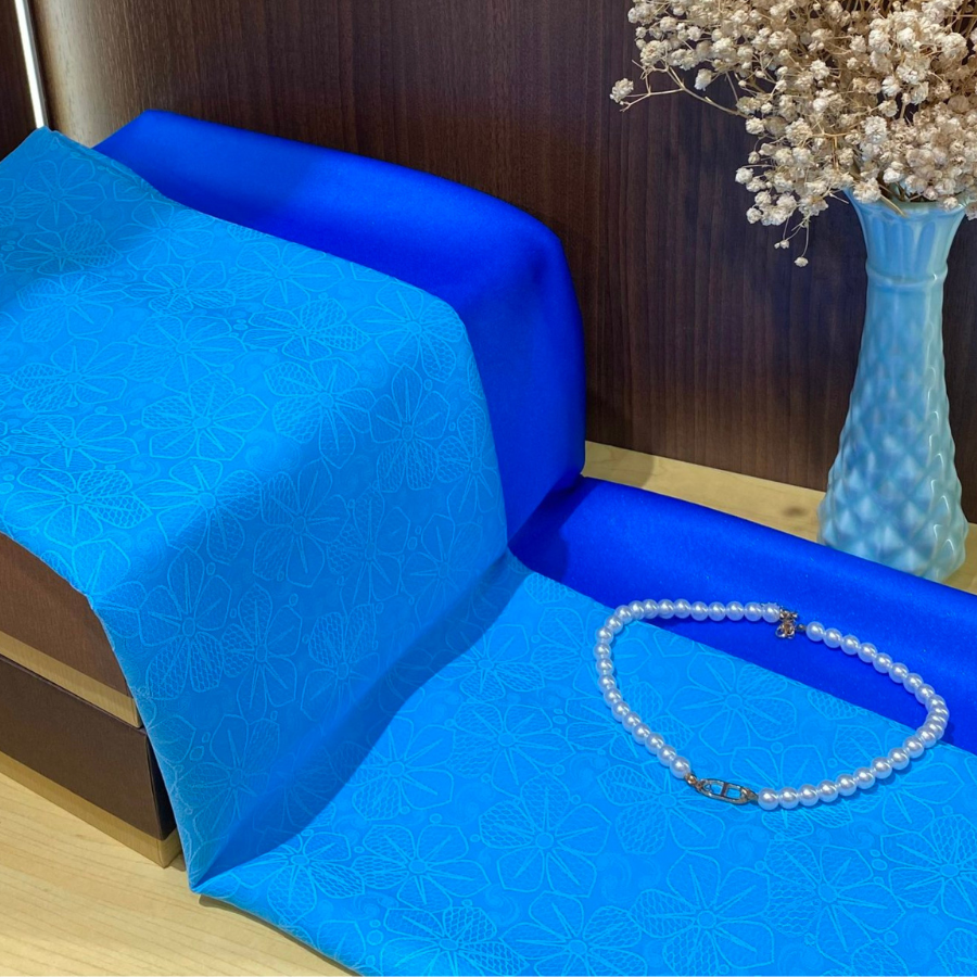 EGTN001005 Vải Gấm Hoa Màu Xanh 1m15