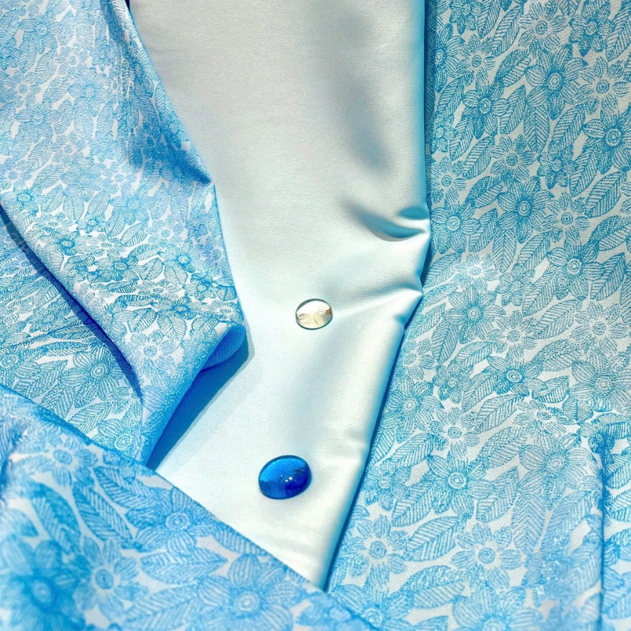 Vải Gấm Hoa Co Giãn Màu Xanh Dương Sáng Khổ 1m15 x 2m5 EHMN002005