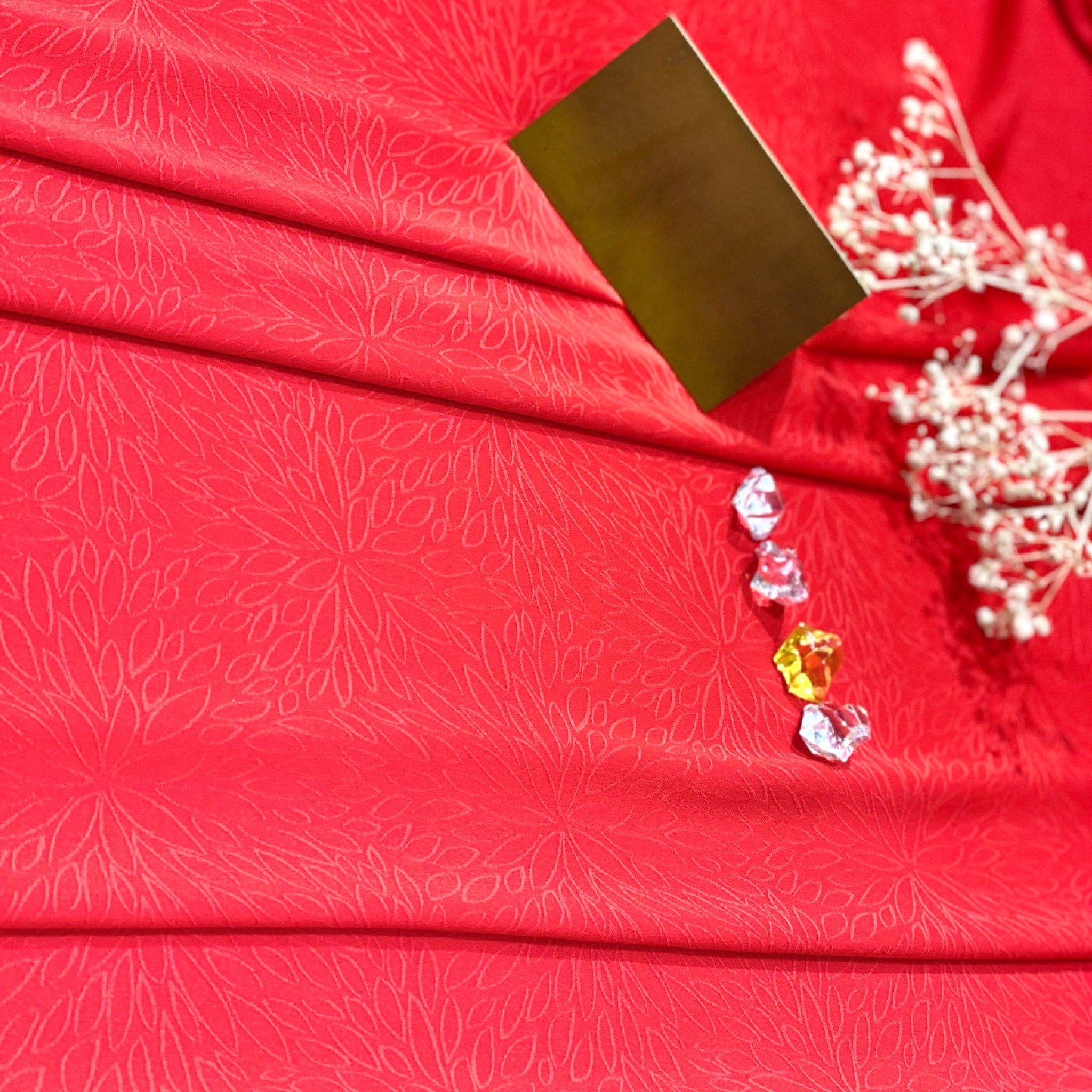 EBSN001041 Vải Gấm Hoa Văn Co Giãn Màu Đỏ