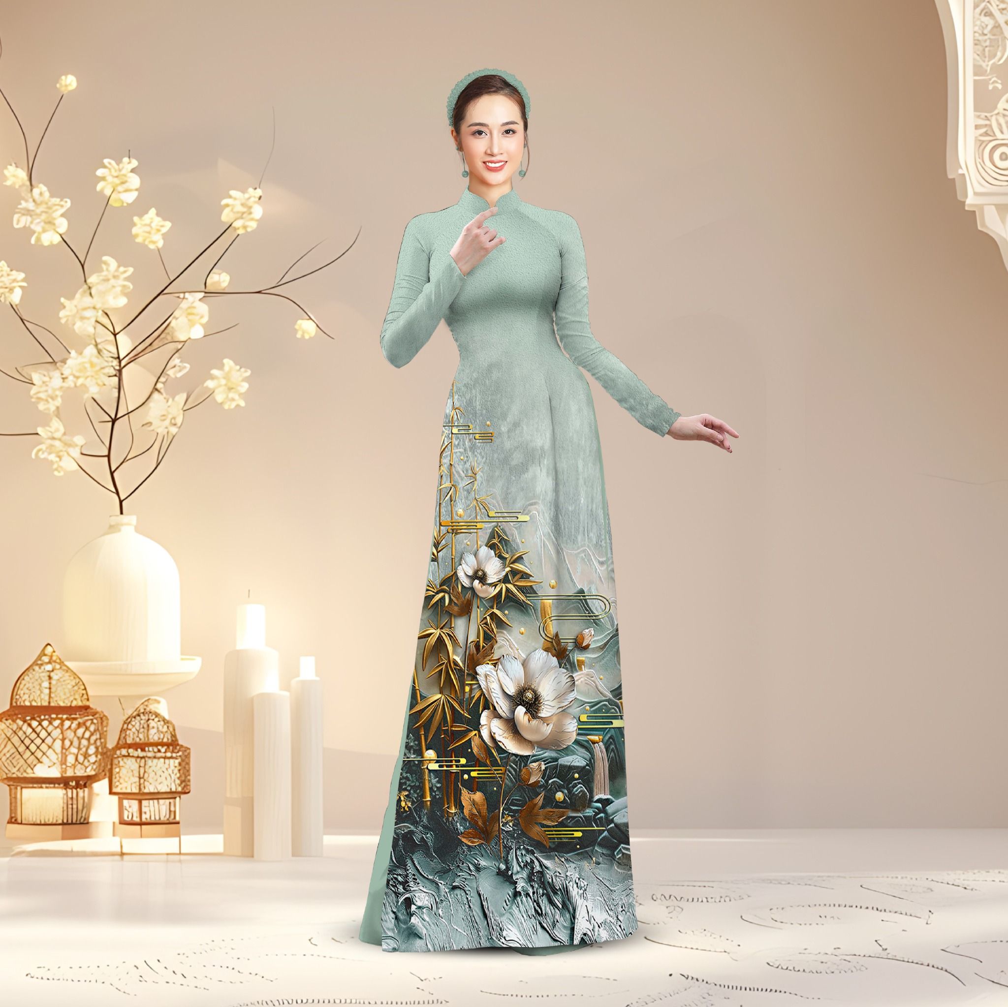 Vải Áo Dài Satin Hương Thơm Kháng Khuẩn Khổ 1m50 x Dài 2m3 (Satin và Đính Đá)