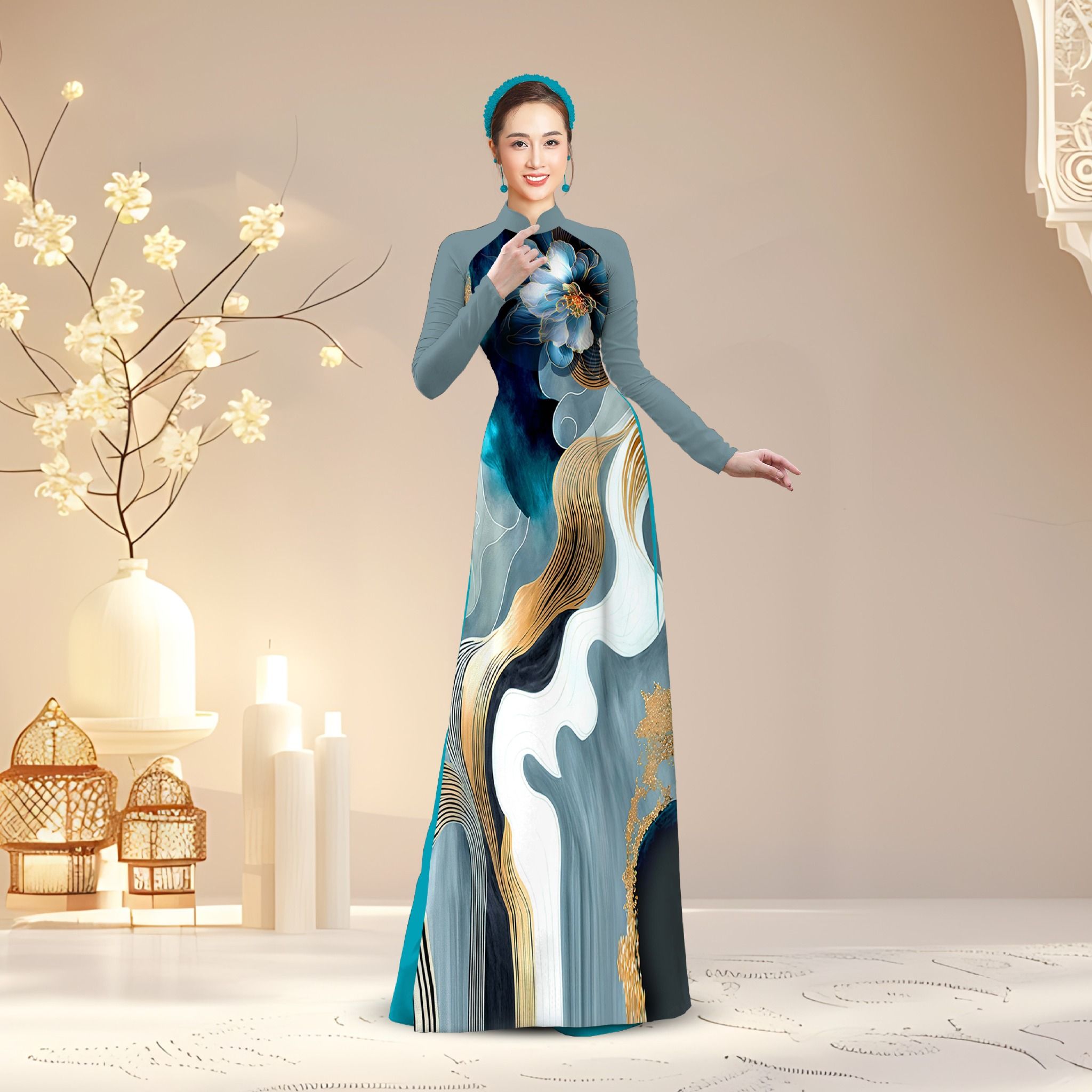Vải Áo Dài Satin Hương Thơm Kháng Khuẩn Khổ 1m50 x Dài 2m3 (Satin và Đính Đá)