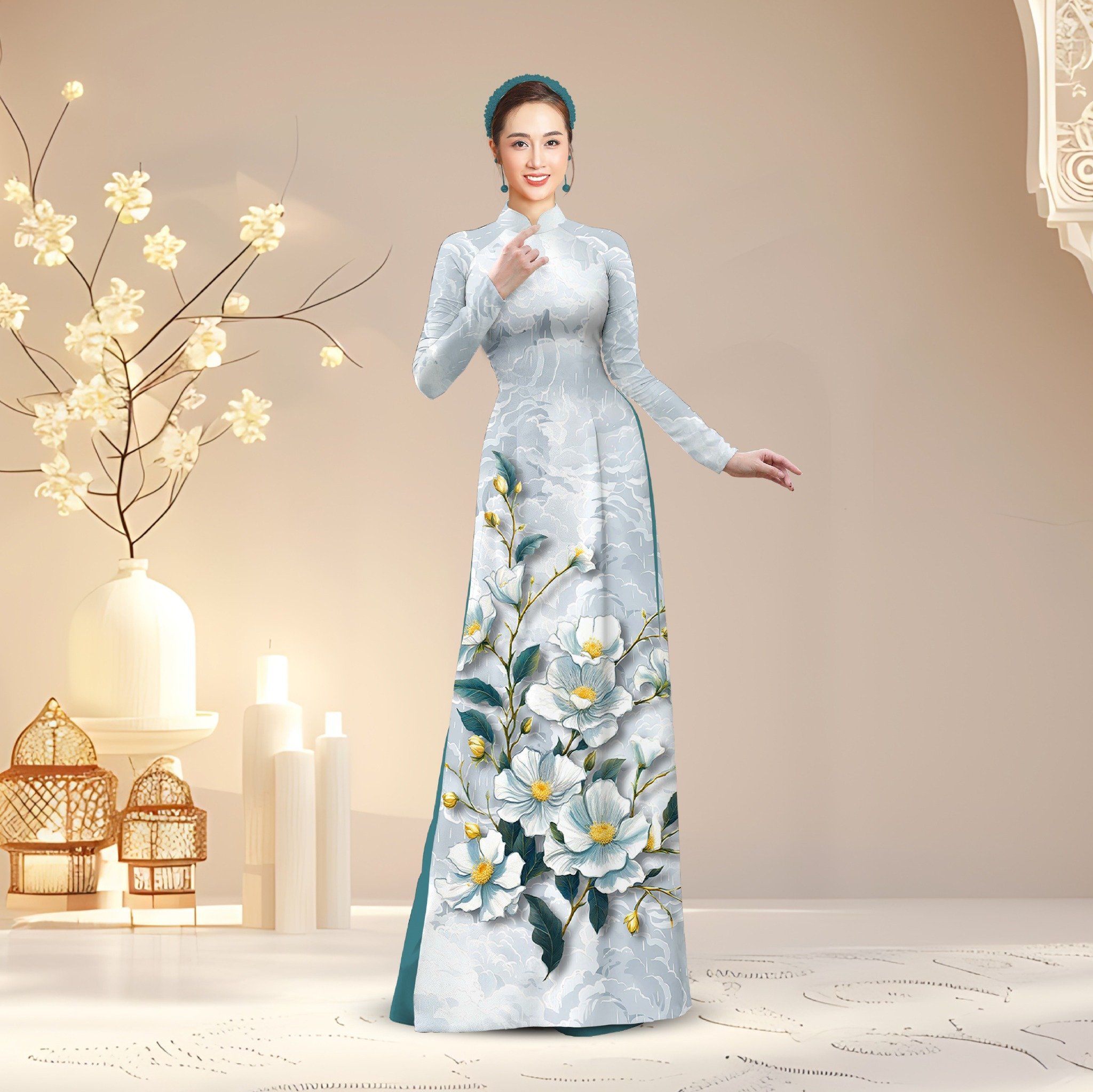 Vải Áo Dài Satin Đính Đá Hương Thơm Kháng Khuẩn Khổ 1m50 x Dài 2m3