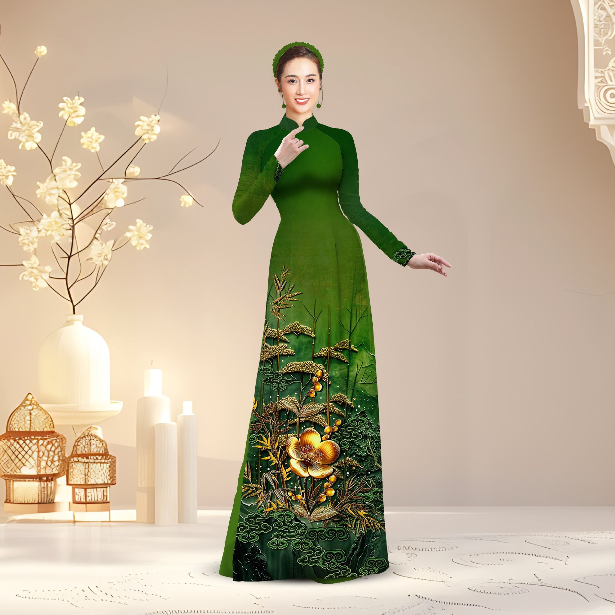 Vải Áo Dài Satin Hương Thơm Kháng Khuẩn Khổ 1m50 x Dài 2m3 (Satin và Đính Đá)