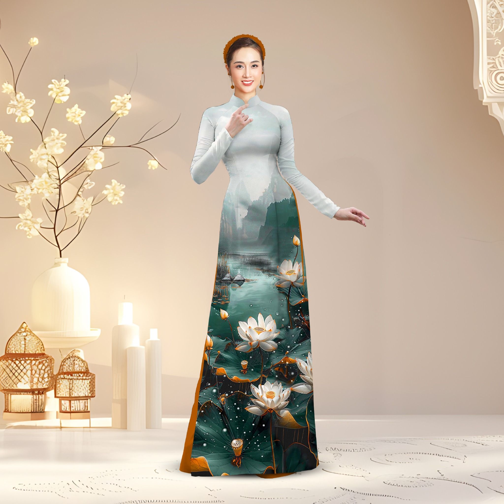 Vải Áo Dài Satin Hương Thơm Kháng Khuẩn Khổ 1m50 x Dài 2m3 (Satin và Đính Đá)