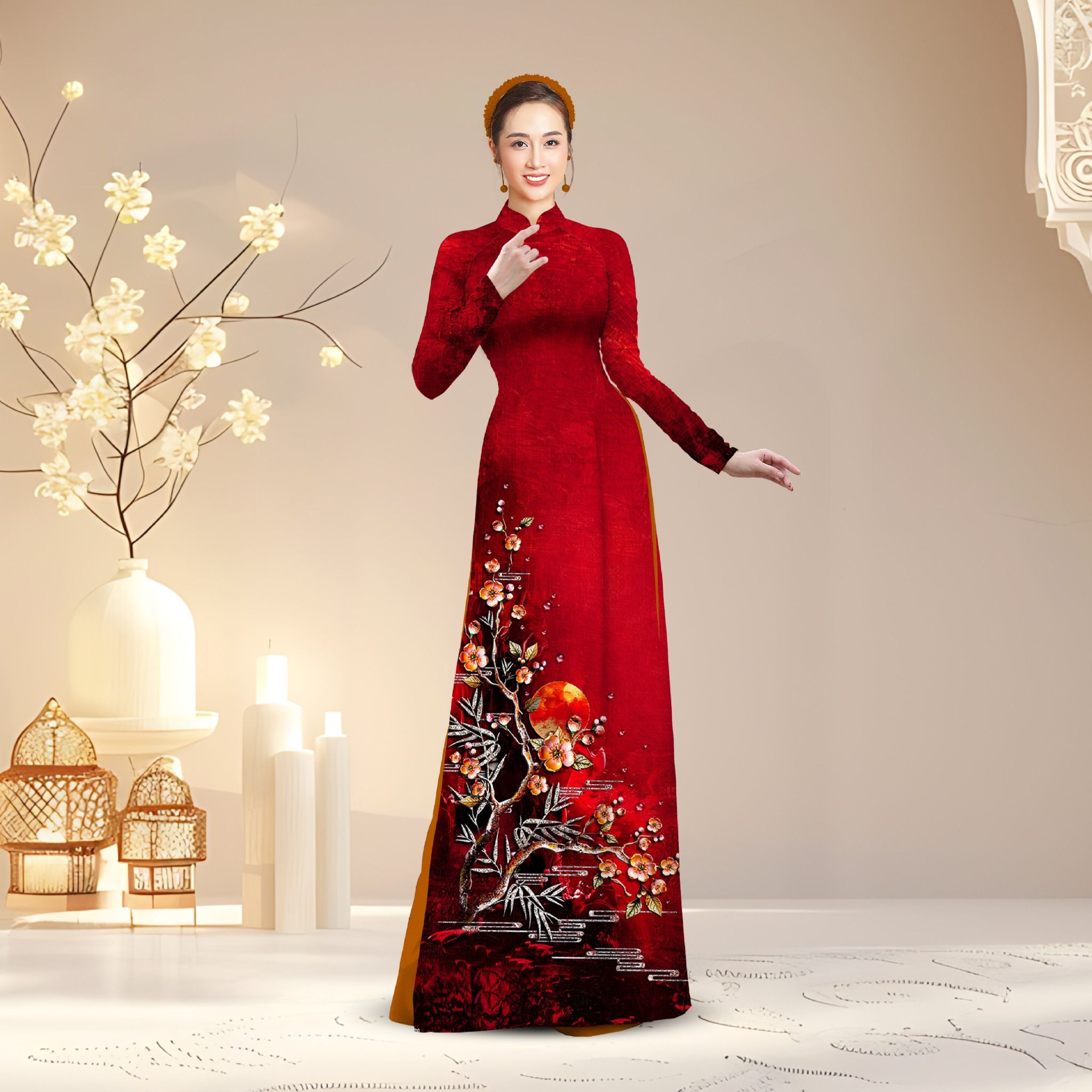 Vải Áo Dài Satin Đính Đá Hương Thơm Kháng Khuẩn Khổ 1m50 x Dài 2m3