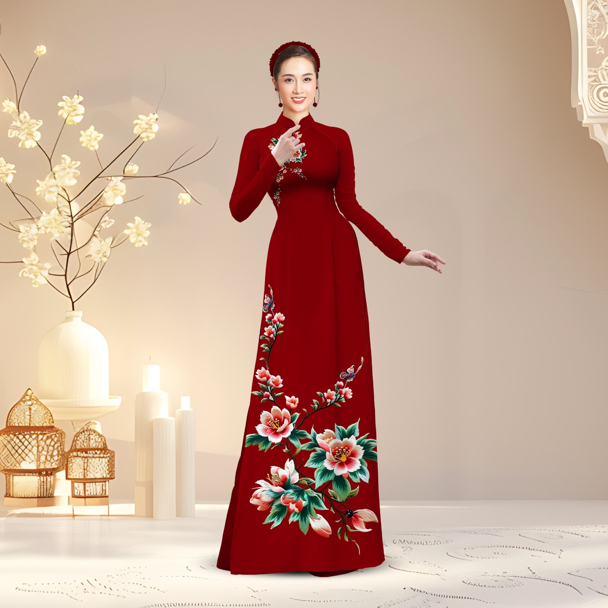 Vải Áo Dài Satin Hương Thơm Kháng Khuẩn Khổ 1m50 x Dài 2m3 (Satin và Đính Đá)