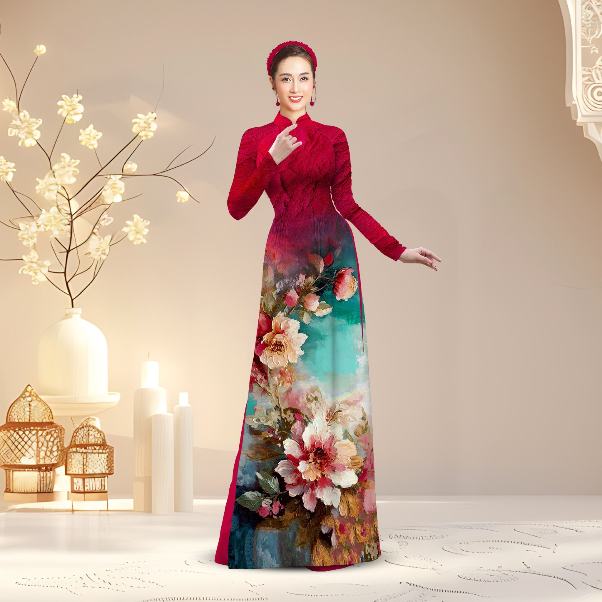 Vải Áo Dài Satin Hương Thơm Kháng Khuẩn Khổ 1m50 x Dài 2m3 (Satin và Đính Đá)