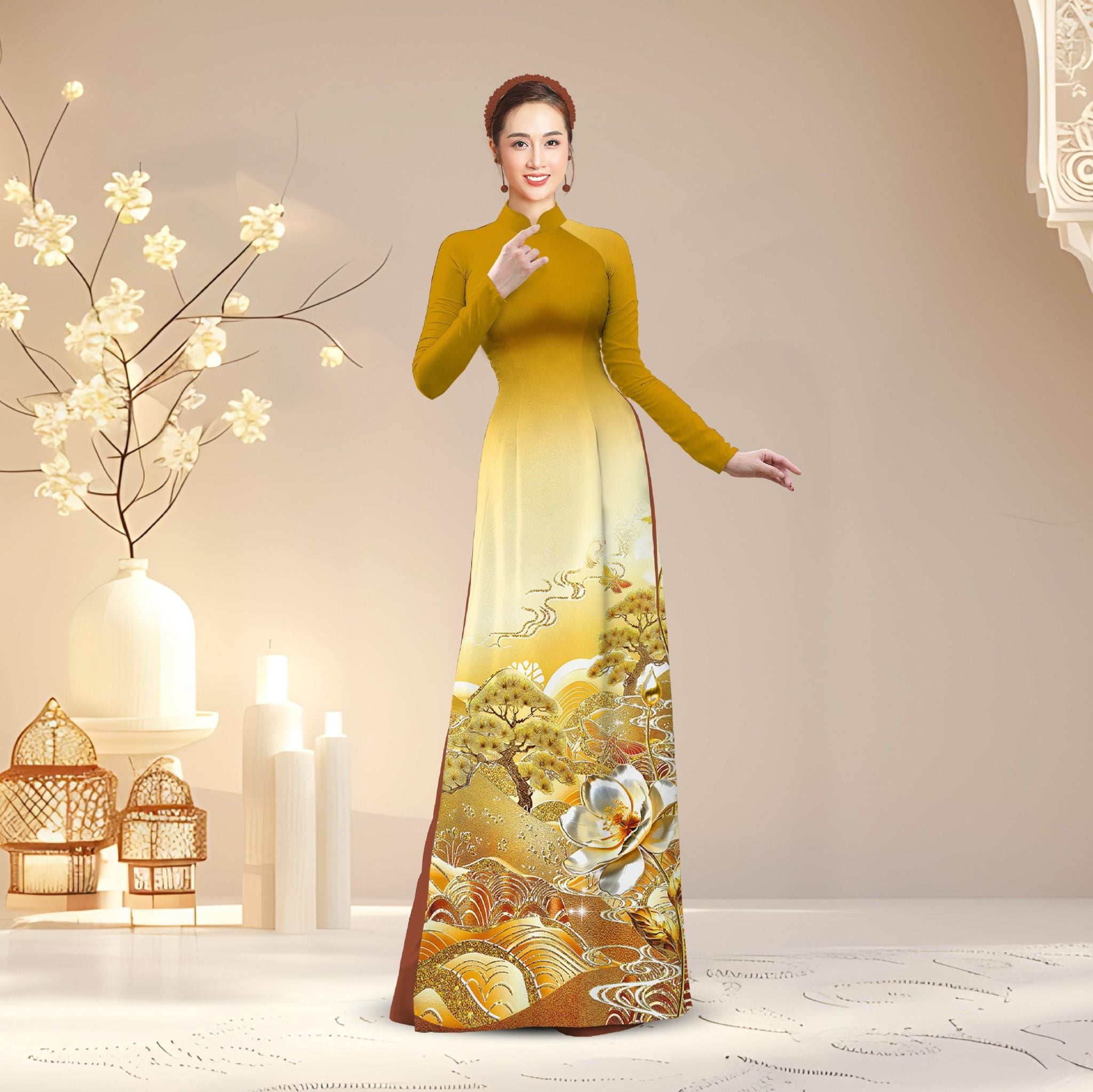 Vải Áo Dài Satin Hương Thơm Kháng Khuẩn Khổ 1m50 x Dài 2m3 (Satin và Đính Đá)