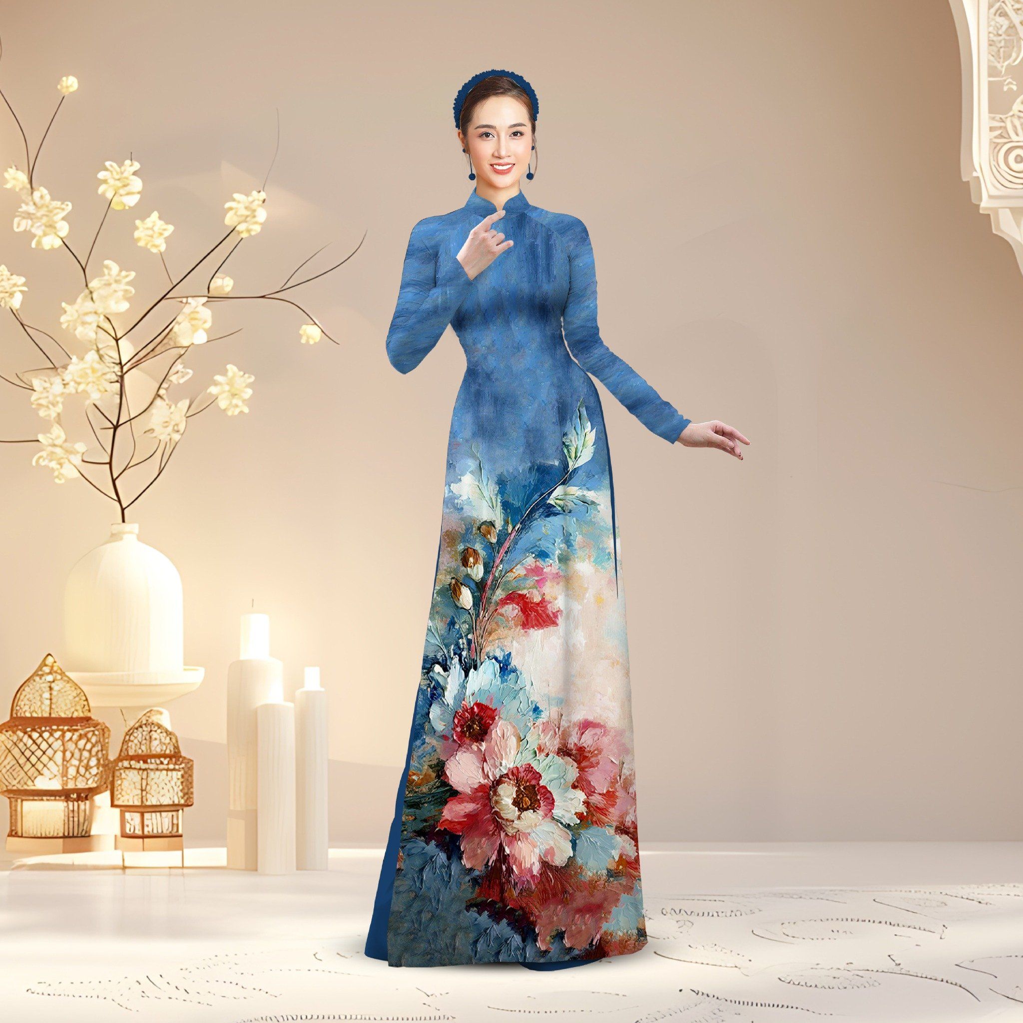 Vải Áo Dài Satin Đính Đá Hương Thơm Kháng Khuẩn Khổ 1m50 x Dài 2m3