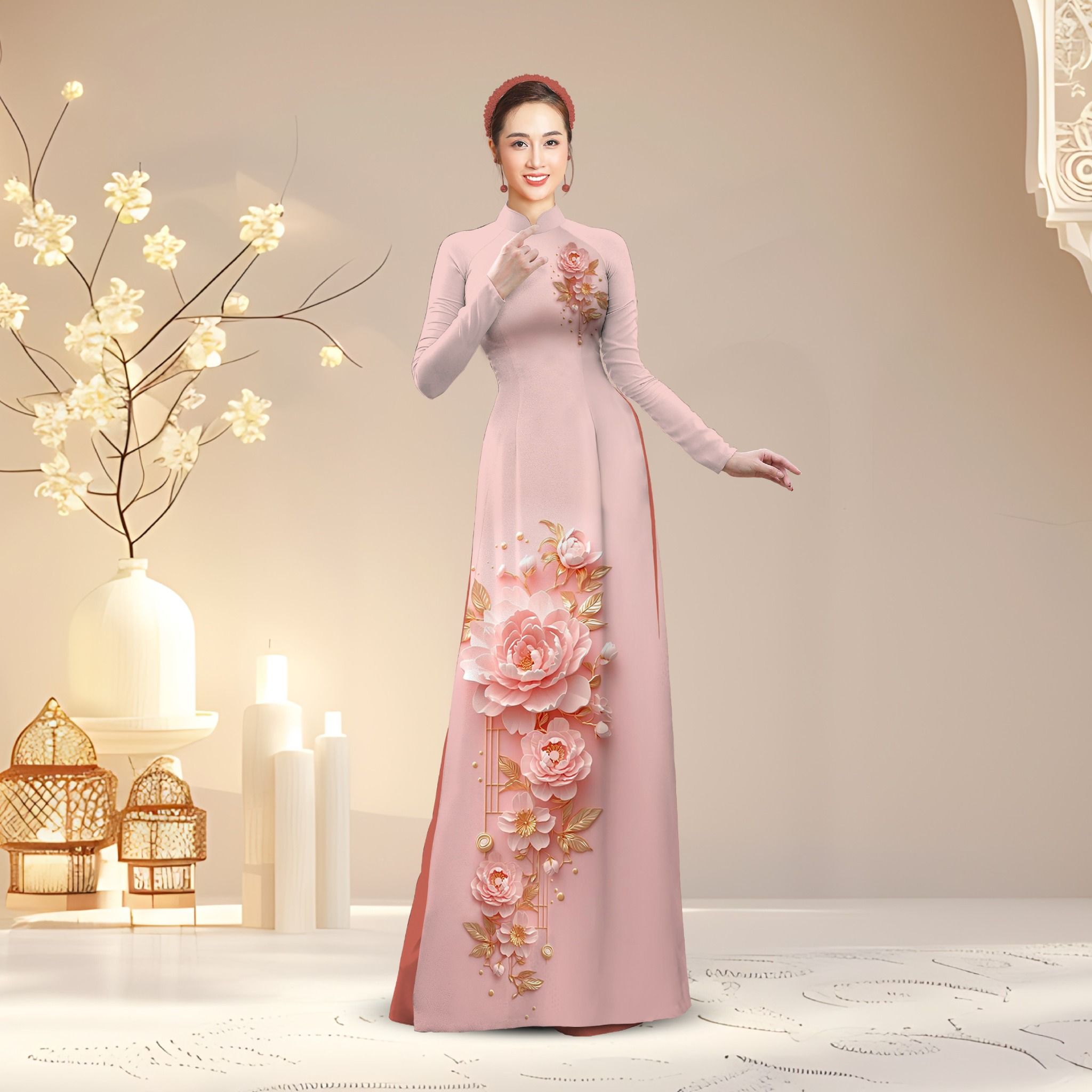 Vải Áo Dài Satin Hương Thơm Kháng Khuẩn Khổ 1m50 x Dài 2m3 (Satin và Đính Đá)
