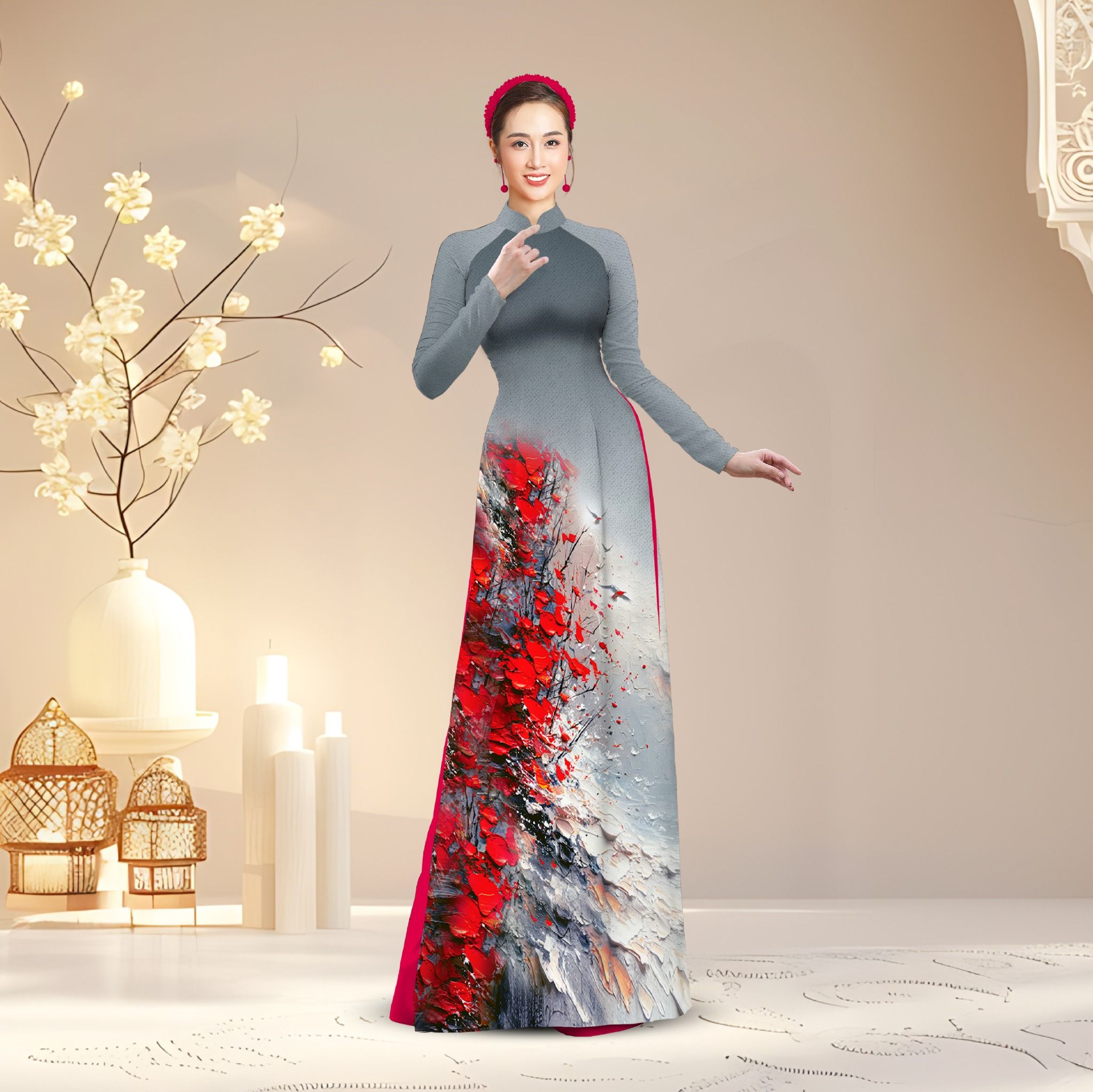 Vải Áo Dài Satin Đính Đá Hương Thơm Kháng Khuẩn Khổ 1m50 x Dài 2m3