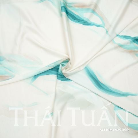 ASBR198020EQ9 Vải In Hoa Văn Màu Trắng Xanh Khổ 1m5 x 2m