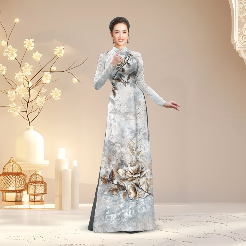 Vải Áo Dài Kim Tuyến Cao Cấp Đính Đá Khổ 1m50 x Dài 2m3