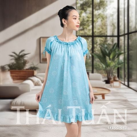 1F85G042 Đầm Ngủ Nữ Tay Ngắn Họa Tiết Ánh Sao