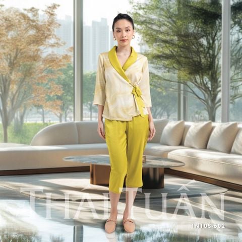 Đồ Bộ Lửng Nữ Kiểu Kimono Họa Tiết Loang Màu 1N10S602