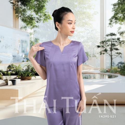 Đồ Bộ Lửng Nữ Vải Trơn Màu Tím Họa Tiết Đính Hoa 1N29S521