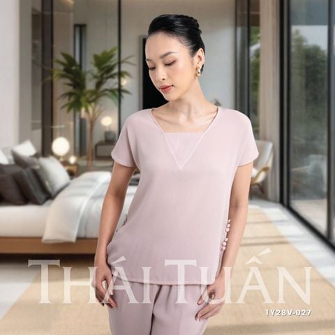 1Y28V027 Đồ Bộ Dài Nữ Vải Trơn Màu Hồng