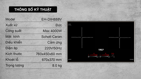 Bếp từ CHEFS EH-DIH888V 2 vùng nấu