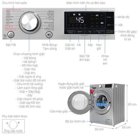 Máy giặt sấy cửa ngang LG FV1409G4V 9kg/6kg