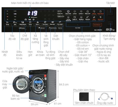 Máy giặt sấy cửa ngang Panasonic NA-V95FR1BVT 9.5kg/2kg