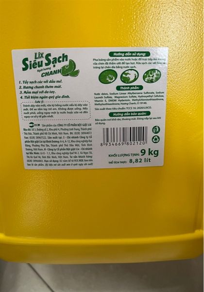 nước rửa chén LIX siêu sạch chanh 9 kg