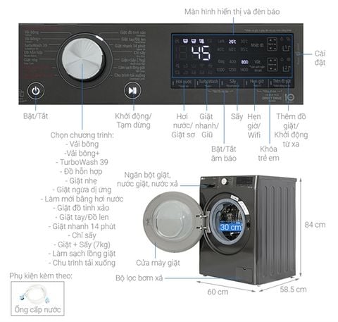 Máy giặt sấy cửa ngang LG FV1411H3BA 11kg/7kg