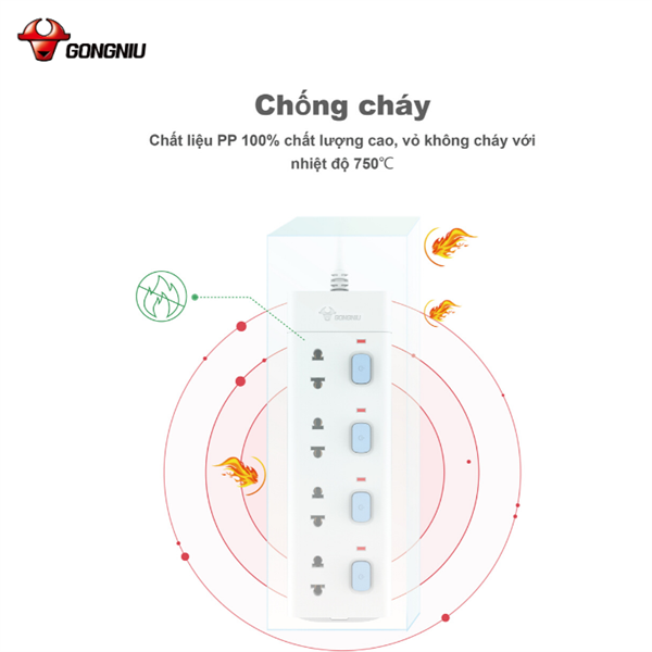 Ô cắm điện 4 lỗ, 4 công tắc GONEO GNVN-V3040-30 3met