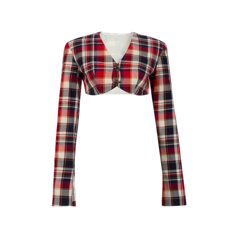  Super Crop Plaid Blazer 