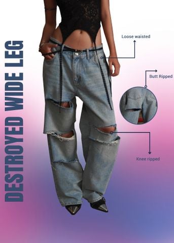  Destroyed Wide Leg Jeans 