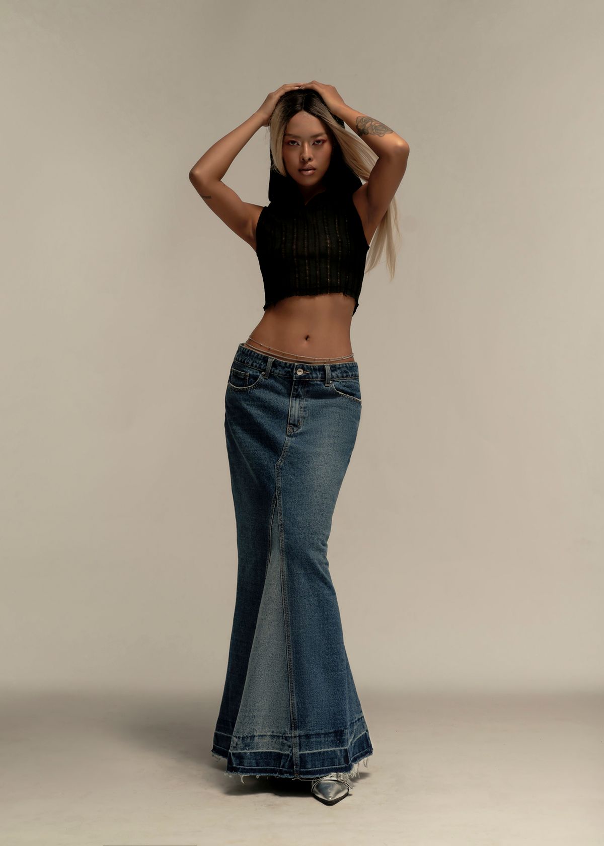 Flared Maxi Denim Skirt