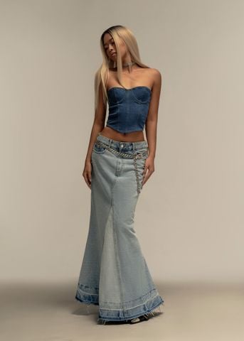  Flared Maxi Denim Skirt 