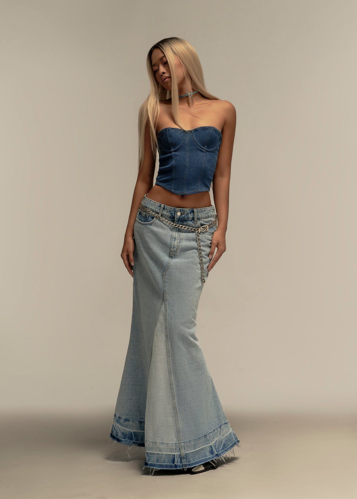 Flared Maxi Denim Skirt