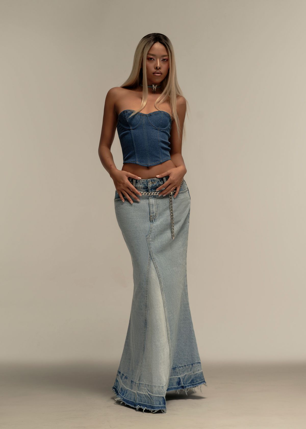 Flared Maxi Denim Skirt