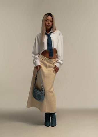  Triangle Shape Midi Denim Skirt 