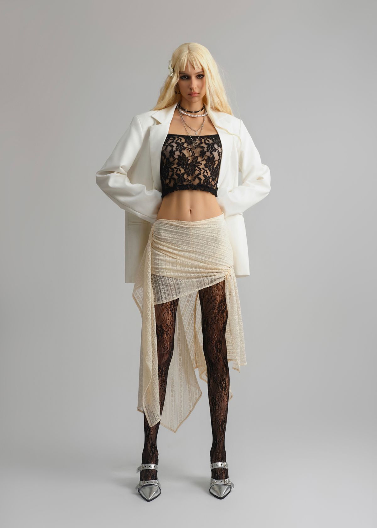 Asymmetrical Layered Hem Lace Skirt