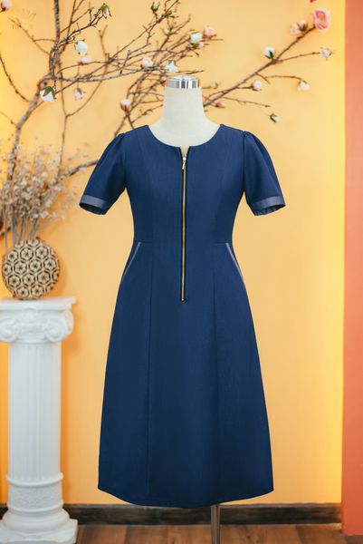 Đầm suông - Cổ tròn tay ngắn - CV - Xanh jean - TTV1711