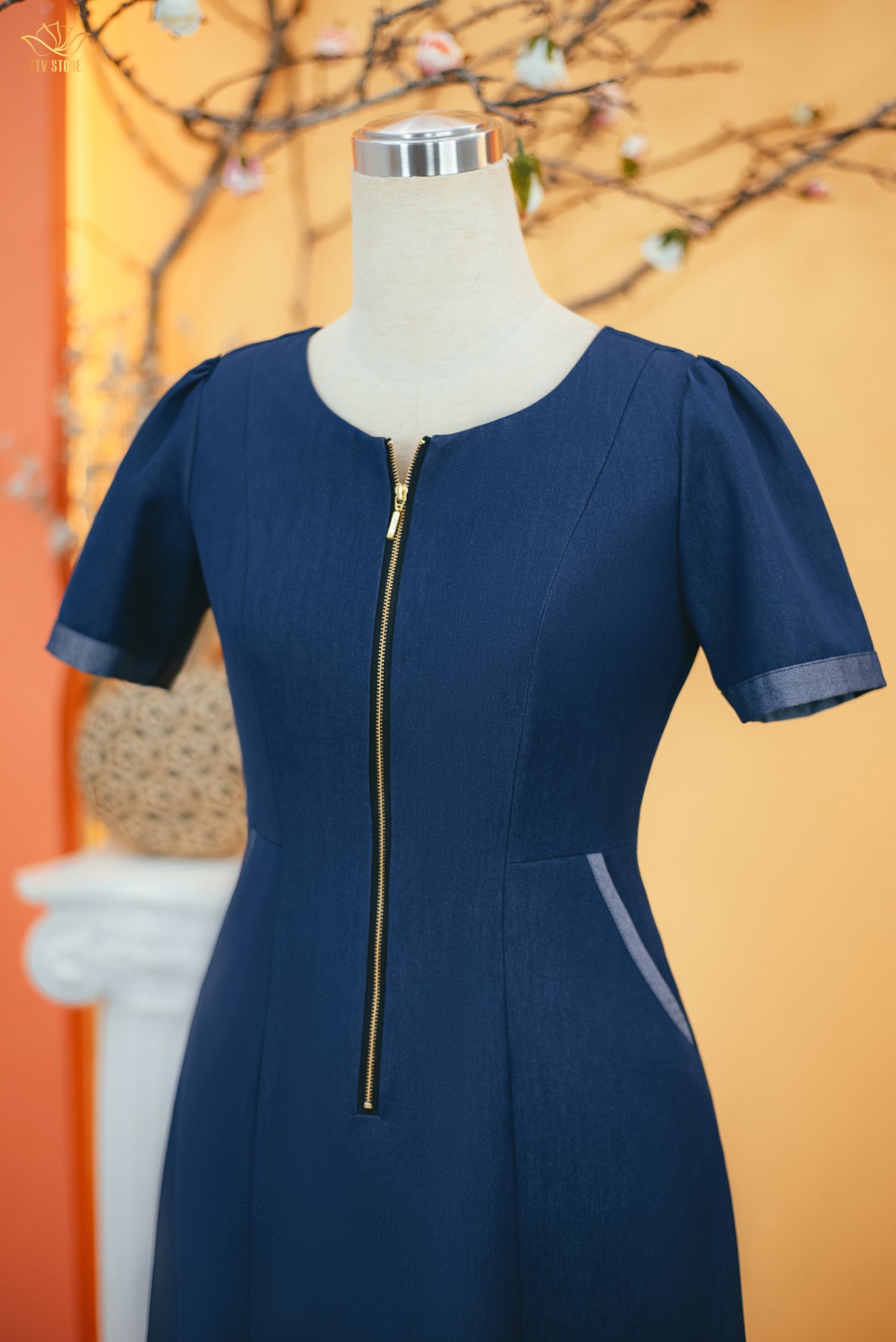 Đầm suông - Cổ tròn tay ngắn - CV - Xanh jean - TTV1711